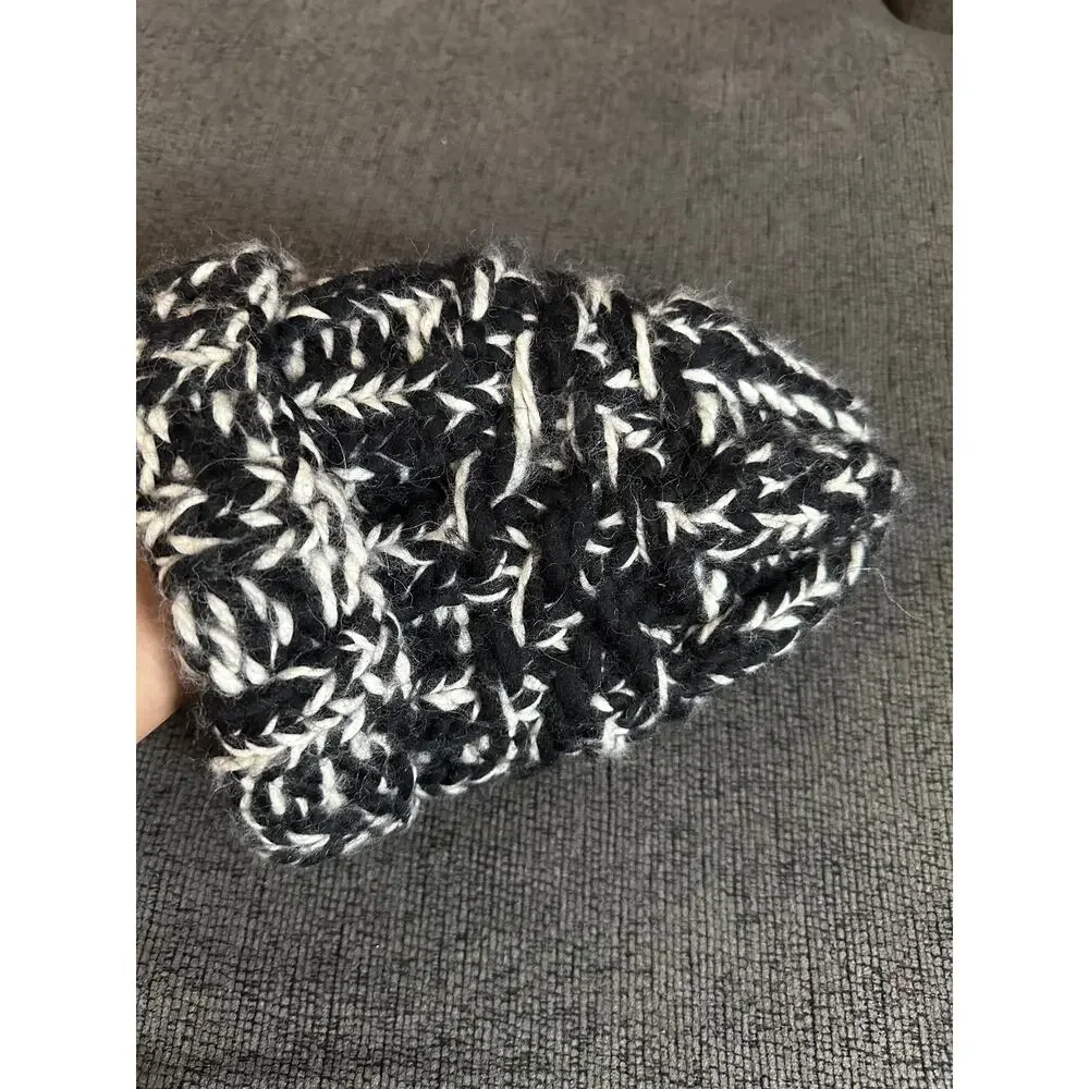 Eugenia Kim Chunky Knit Wool Baby Alpaca Beanie Black Ivory One Size